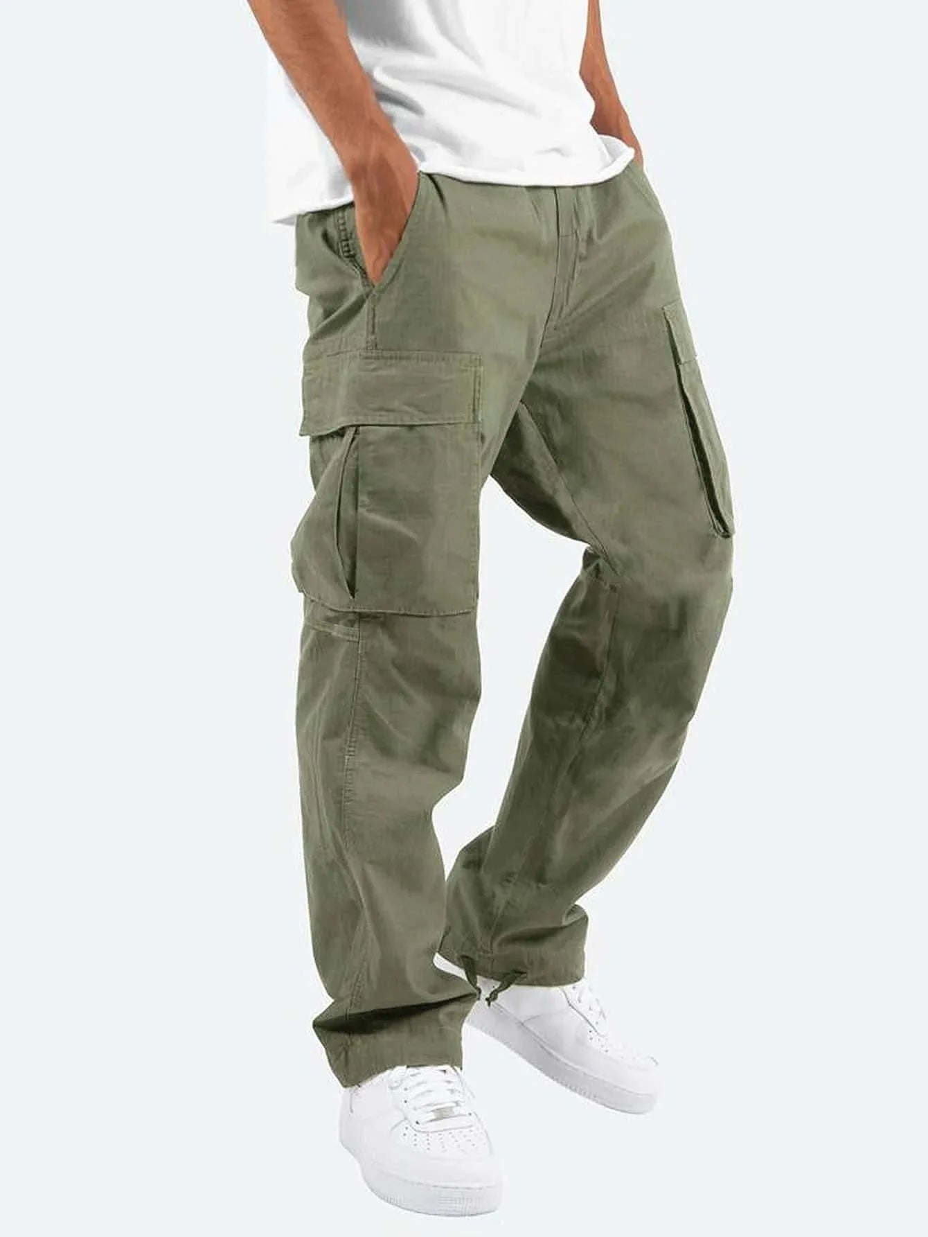 Men's cargo pants drawstring multi pocket pants