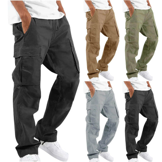 Men's cargo pants drawstring multi pocket pants